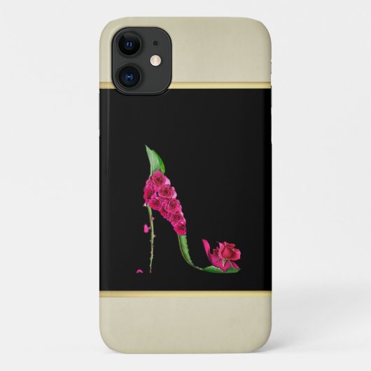 Moderne Elegante Girly, Black, Cream, Blume Heel Case-Mate iPhone Hülle (Rückseite)