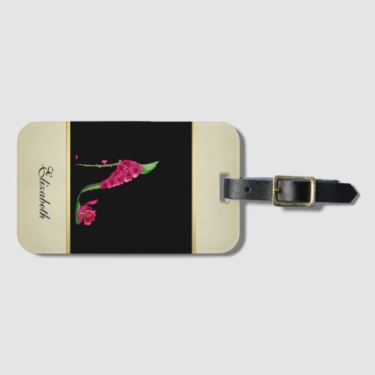 Moderne Elegante Girly, Black, Cream, Blume Heel Gepäckanhänger (Vorderseite (Horizontal))