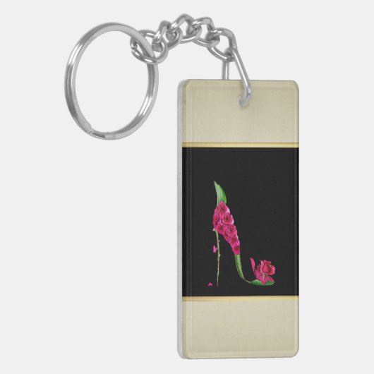 Moderne Elegante Girly, Black, Cream, Blume Heel Schlüsselanhänger (Vorderseite links)