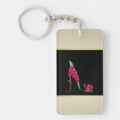 Moderne Elegante Girly, Black, Cream, Blume Heel Schlüsselanhänger (Vorderseite)