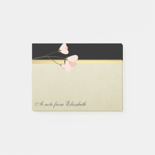 Moderne Elegante Girly, Black, Cream, Blume Post-it Klebezettel (Vorderseite)