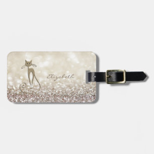 Moderne elegante girly, glitzernde, Bokeh-Katze Gepäckanhänger