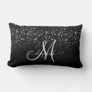 Moderne elegante girly, schwarzes Glitter-Ombre-Mo Lendenkissen