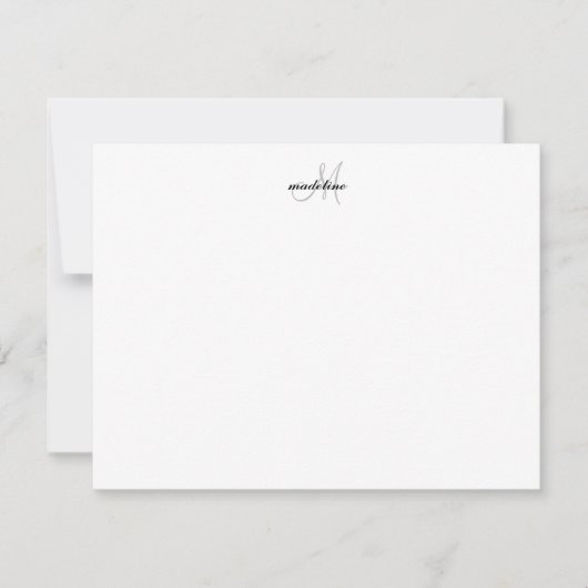 Moderne elegante Girly Script Black Gray Monogram Mitteilungskarte (Vorderseite)
