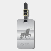Moderne Elegante Girly, Silver Glitzer Unicorn Gepäckanhänger (Vorderseite vertikal)