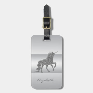 Moderne Elegante Girly, Silver Glitzer Unicorn Gepäckanhänger