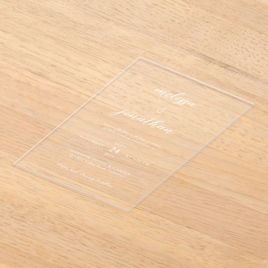 Moderne elegante, gläserne, weiße Schrift Klare Ho Acryleinladungen (Ablage )