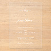 Moderne elegante, gläserne, weiße Schrift Klare Ho Acryleinladungen (Vorderseite)