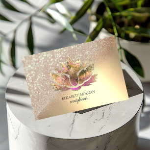 Moderne elegante Glitter-Bokeh-Ombre-Schic-Lotus  Visitenkarte