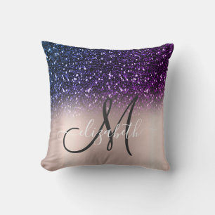 Moderne elegante Glitter-Roségold-Monogramm Kissen