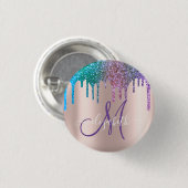 Moderne Elegante Glitzer Tropfen Rose Gold Monogra Button (Vorne & Hinten)