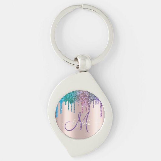 Moderne Elegante Glitzer Tropfen Rose Gold Monogra Schlüsselanhänger (Vorderseite)