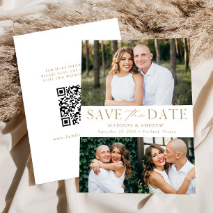Moderne elegante Gold 3-Foto-QR-Code Save The Date