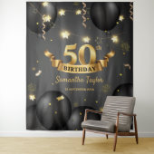 Moderne, elegante Gold-Black-Geburtstagskulisse Wandteppich (Beispiel)