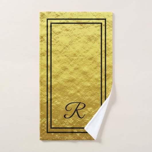 Moderne elegante Gold Black Monogram Script Badhandtuch Set (Handtuch)