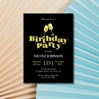 Moderne elegante Gold Champagne Black Birthday Par Einladung