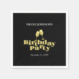 Moderne elegante Gold Champagne Black Birthday Par Serviette