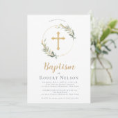 Moderne elegante Gold Circle Baptisse Christening Einladung (Stehend Vorderseite)