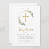 Moderne elegante Gold Circle Baptisse Christening Einladung (Vorne/Hinten)