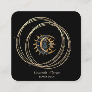 Moderne Elegante Gold Circles Sun Moon Black Quadratische Visitenkarte