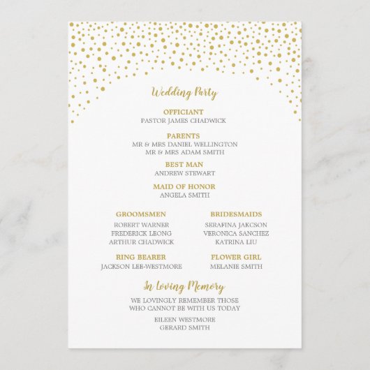Moderne Elegante Gold Confetti Wedding Programm (Rückseite)