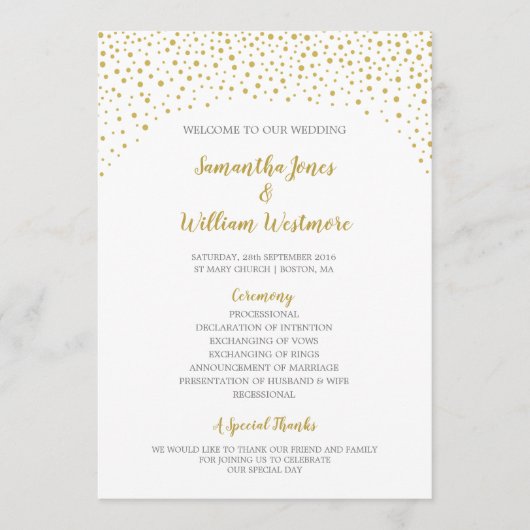 Moderne Elegante Gold Confetti Wedding Programm (Vorderseite)