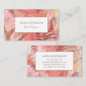 Moderne elegante Gold Coral Pink Fern Blätter Visitenkarte (Vorne/Hinten)