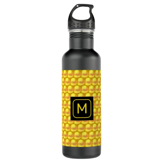 Moderne, elegante Gold Dots & Monogram Edelstahlflasche (Vorderseite)