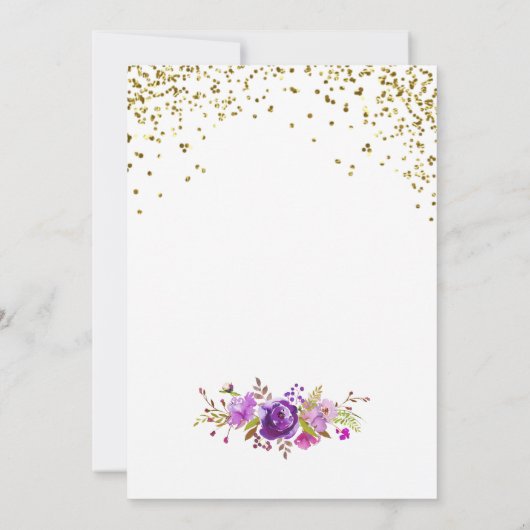 Moderne elegante Gold Floral Lila Engagement Party Einladung (Rückseite)