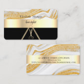 Moderne Elegante Gold Marmorstein Schwarz, Scheren Visitenkarte (Vorne/Hinten)