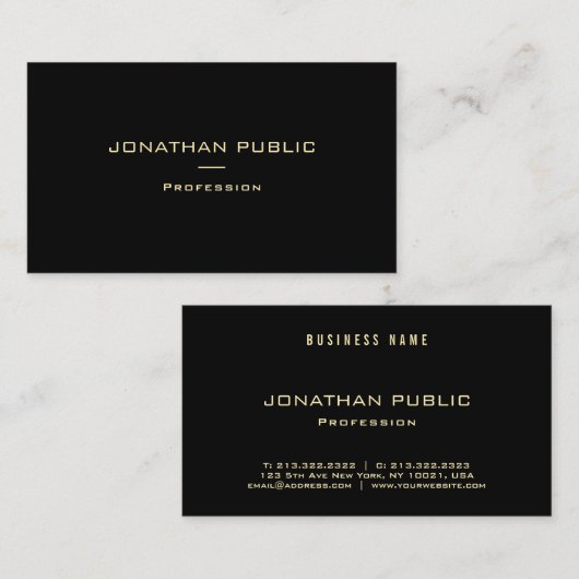 Moderne Elegante Gold Name Schwarze Vorlage Top Visitenkarte (Vorne/Hinten)