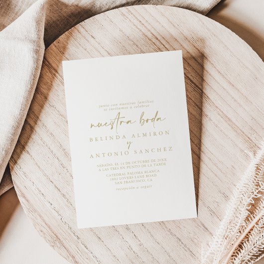 Moderne Elegante Gold Nuestra Boda Wedding Einladung