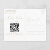 Moderne, elegante Gold QR Code Hochzeit Einladungspostkarte (Rückseite)