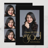 Moderne elegante Gold Script 4Foto Graduation Part Einladung (Vorne/Hinten)