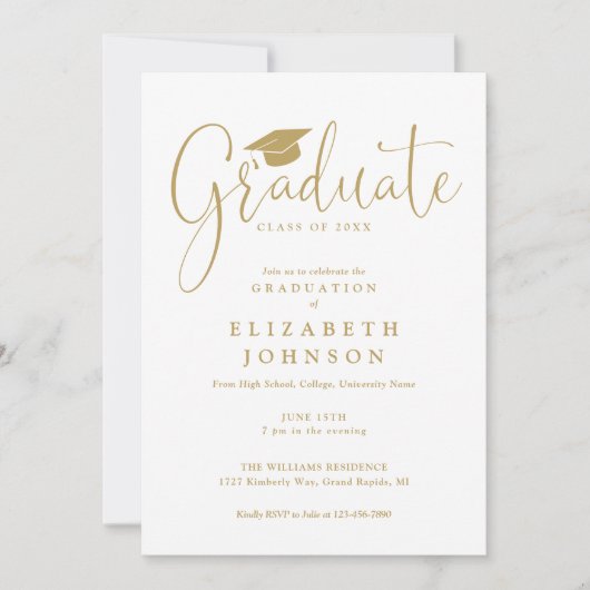 Moderne elegante Gold Script Graduation Party Einladung (Vorderseite)