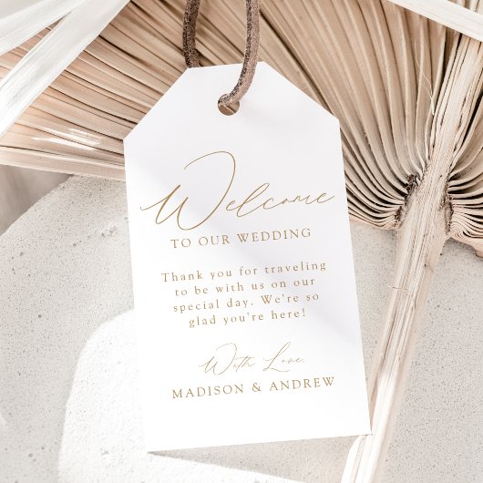Moderne, elegante Gold Script-Hochzeit Willkommen Geschenkanhänger