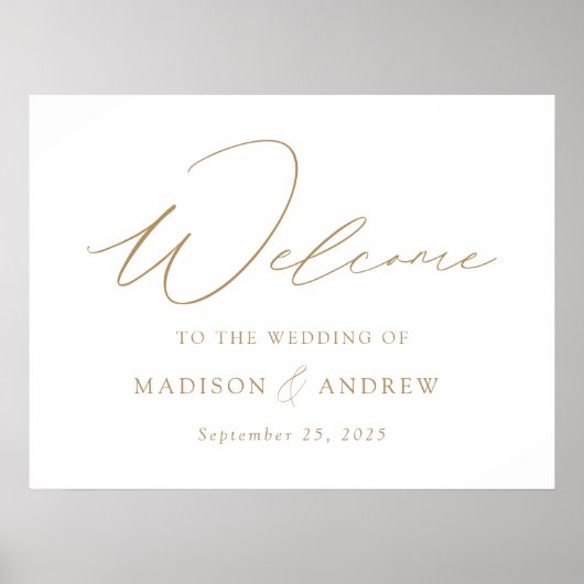 Moderne, elegante Gold Script-Hochzeit Willkommen Poster (Vorne)