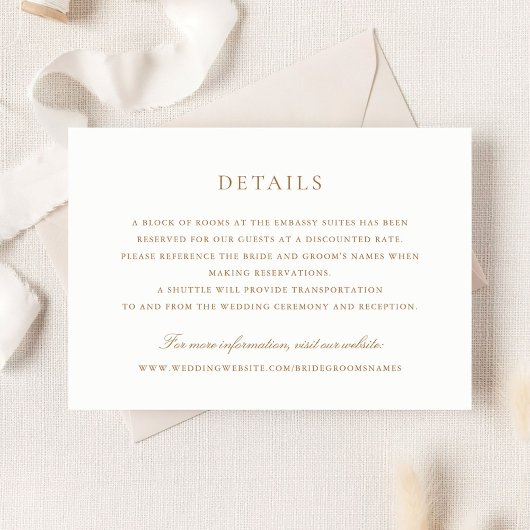Moderne elegante Gold Script-Hochzeitsdetails einf Einladung