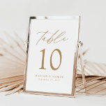 Moderne elegante Gold Script-Hochzeitsskripte-Tisc<br><div class="desc">Trendy, minimalistische Hochzeitskarten mit moderner Goldschrift mit "Table" in moderner Kalligraphie-Schrift. Das Design weist einen weißen Hintergrund oder eine Farbe Ihrer Wahl auf. Das Design wiederholt sich auf der Rückseite. Um die Tischkarten zu bestellen: Fügen Sie Ihren Namen, Ihr Hochzeitstag und Ihre Tischnummer hinzu. Fügen Sie jede Nummer einzeln in...</div>