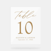Moderne elegante Gold Script-Hochzeitsskripte-Tisc Acrylschild (Vorderseite)