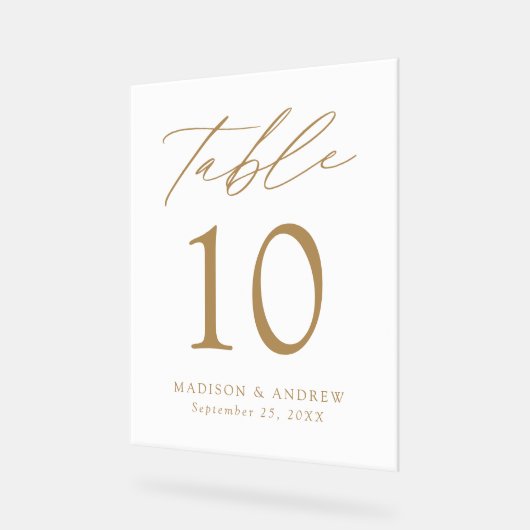 Moderne elegante Gold Script-Hochzeitsskripte-Tisc Acrylschild (Winkel)