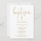 Moderne elegante Gold Script-Taufe Einladung (Vorderseite)
