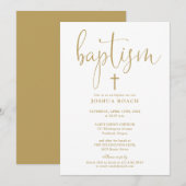 Moderne elegante Gold Script-Taufe Einladung (Vorne/Hinten)