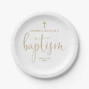 Moderne elegante Gold Script-Taufe Pappteller