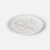 Moderne elegante Gold Script-Taufe Pappteller (Schrägansicht)