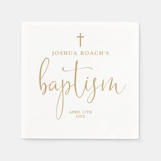 Moderne elegante Gold Script-Taufe Serviette (Vorderseite)