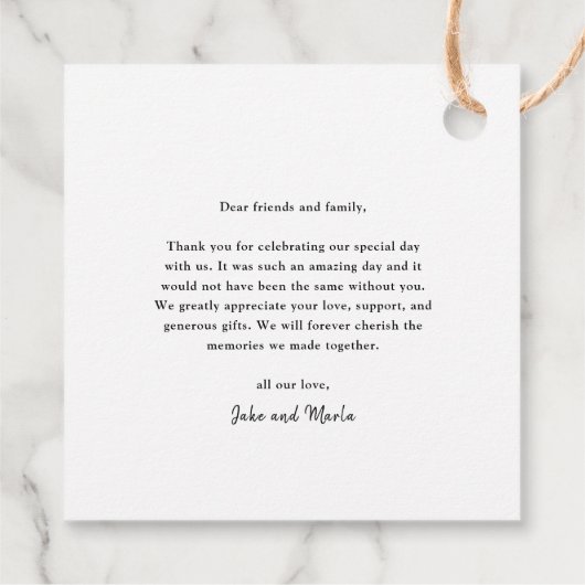 Moderne, elegante Gold Script Wedding Vielen Dank Geschenkanhänger (Rückseite)