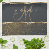 Moderne elegante Gold-Touch-Monogramm Geschirrtuch (Gefaltet)