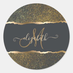 Moderne elegante Gold-Touch-Monogramm Runder Aufkleber