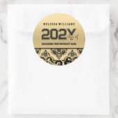 Moderne elegante Gold- und Black Damask-Klasse 201 Runder Aufkleber (Tasche)